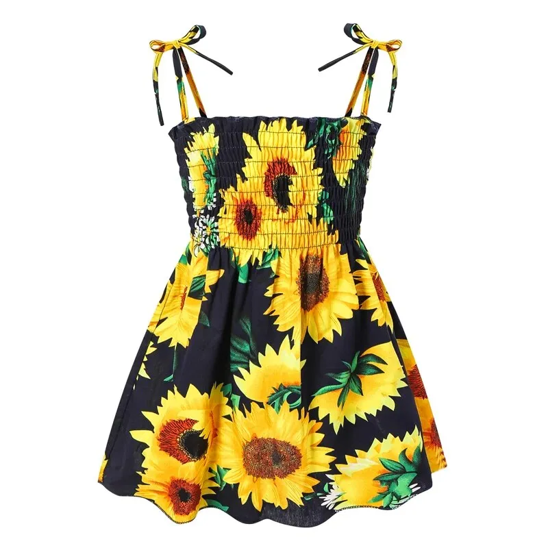 Girls Sleeveless Flower Sundress Summer Beach Strap Princess Dress Cotton Children Clothes girls Casual Dresses