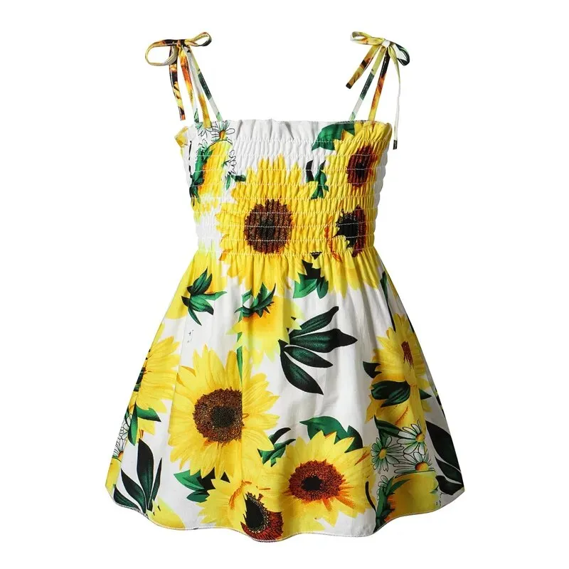 Girls Sleeveless Flower Sundress Summer Beach Strap Princess Dress Cotton Children Clothes girls Casual Dresses