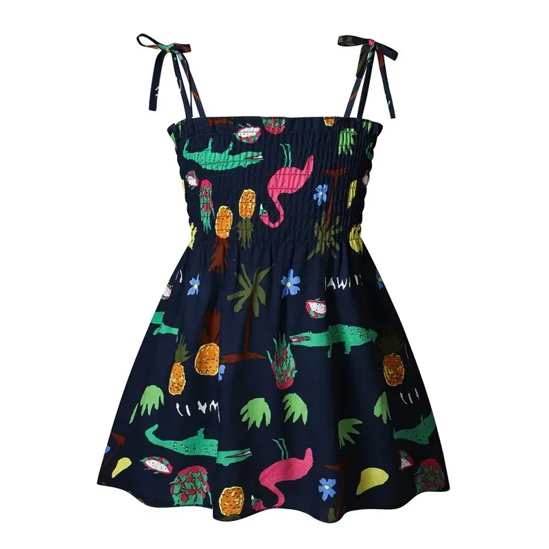 Girls Sleeveless Flower Sundress Summer Beach Strap Princess Dress Cotton Children Clothes girls Casual Dresses