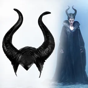 Halloween Cosplay Maleficent Witch Horns Hat Headwear Mask Headgear Helmet Party Black Queen