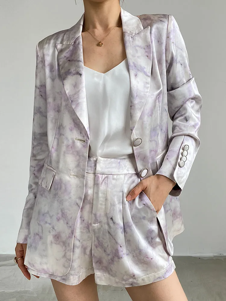 high-quality luxury triacetic tye dye satin long-sleeved short suit - libo