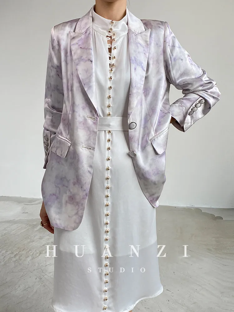 high-quality luxury triacetic tye dye satin long-sleeved short suit - libo