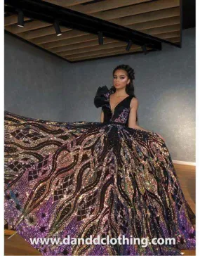 Luxury Violet Shiny Evening Dress