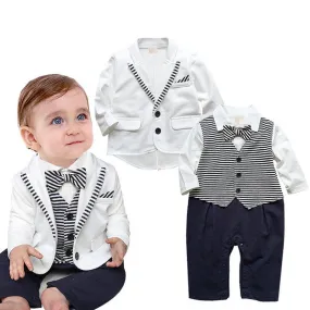 New Infant Baby Boy Suit Clothing Set Black Gentleman Style Long Sleeve Romper jacket Suit Menino De Roupas De Bebe Christening
