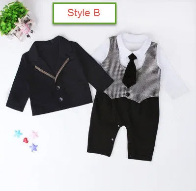 New Infant Baby Boy Suit Clothing Set Black Gentleman Style Long Sleeve Romper jacket Suit Menino De Roupas De Bebe Christening