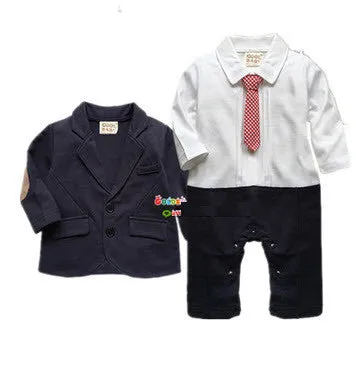 New Infant Baby Boy Suit Clothing Set Black Gentleman Style Long Sleeve Romper jacket Suit Menino De Roupas De Bebe Christening