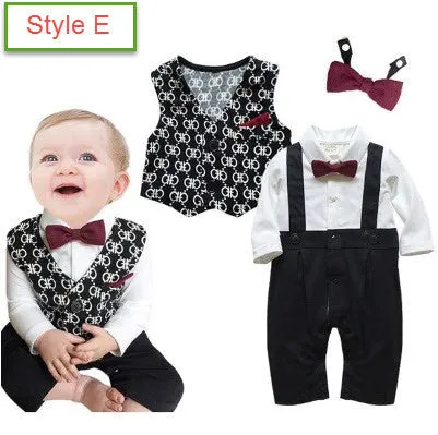 New Infant Baby Boy Suit Clothing Set Black Gentleman Style Long Sleeve Romper jacket Suit Menino De Roupas De Bebe Christening
