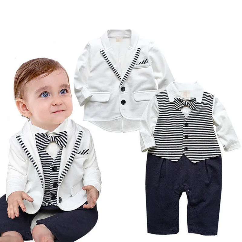 New Infant Baby Boy Suit Clothing Set Black Gentleman Style Long Sleeve Romper jacket Suit Menino De Roupas De Bebe Christening
