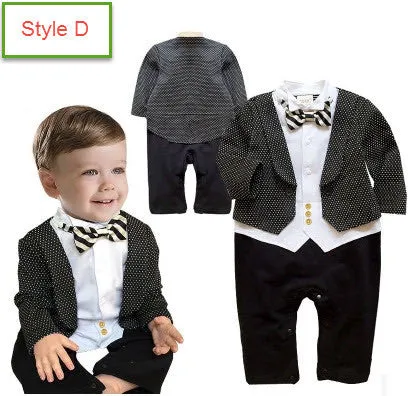 New Infant Baby Boy Suit Clothing Set Black Gentleman Style Long Sleeve Romper jacket Suit Menino De Roupas De Bebe Christening