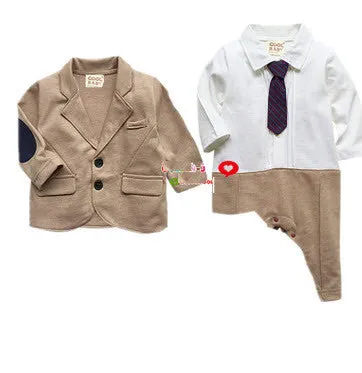 New Infant Baby Boy Suit Clothing Set Black Gentleman Style Long Sleeve Romper jacket Suit Menino De Roupas De Bebe Christening