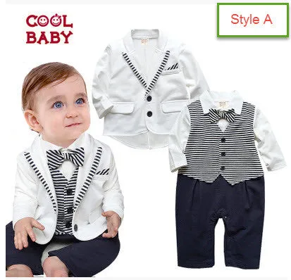 New Infant Baby Boy Suit Clothing Set Black Gentleman Style Long Sleeve Romper jacket Suit Menino De Roupas De Bebe Christening