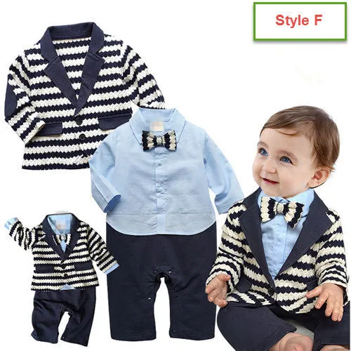 New Infant Baby Boy Suit Clothing Set Black Gentleman Style Long Sleeve Romper jacket Suit Menino De Roupas De Bebe Christening
