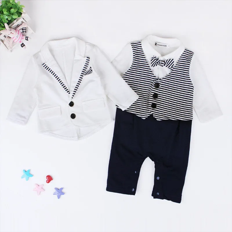 New Infant Baby Boy Suit Clothing Set Black Gentleman Style Long Sleeve Romper jacket Suit Menino De Roupas De Bebe Christening