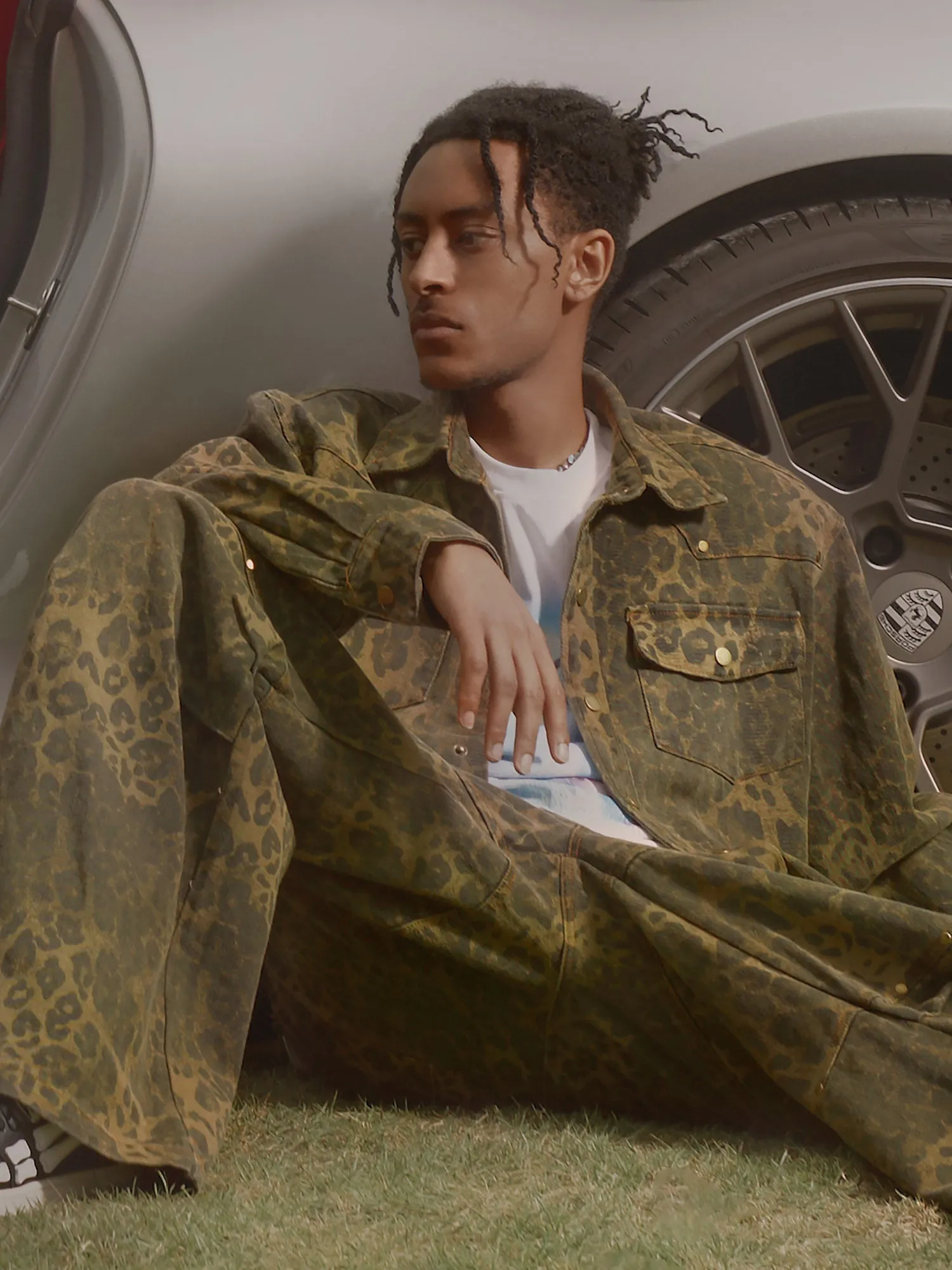 Sneakerhill Leopard Print Distressed Washed Patchwork Suit - 1971