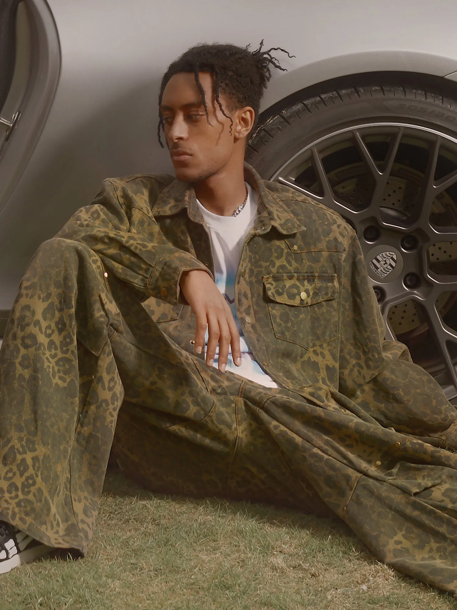Sneakerhill Leopard Print Distressed Washed Patchwork Suit - 1971