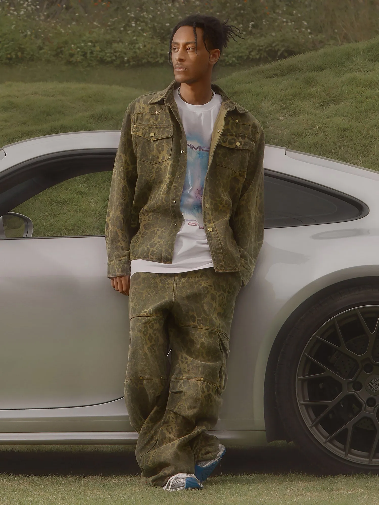 Sneakerhill Leopard Print Distressed Washed Patchwork Suit - 1971