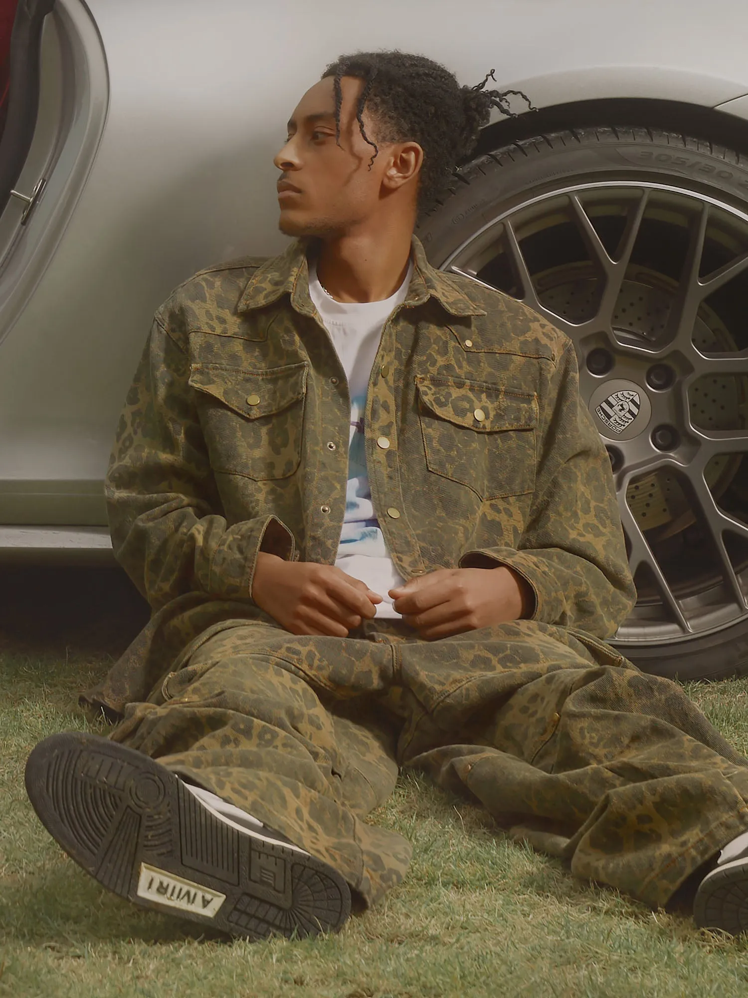 Sneakerhill Leopard Print Distressed Washed Patchwork Suit - 1971