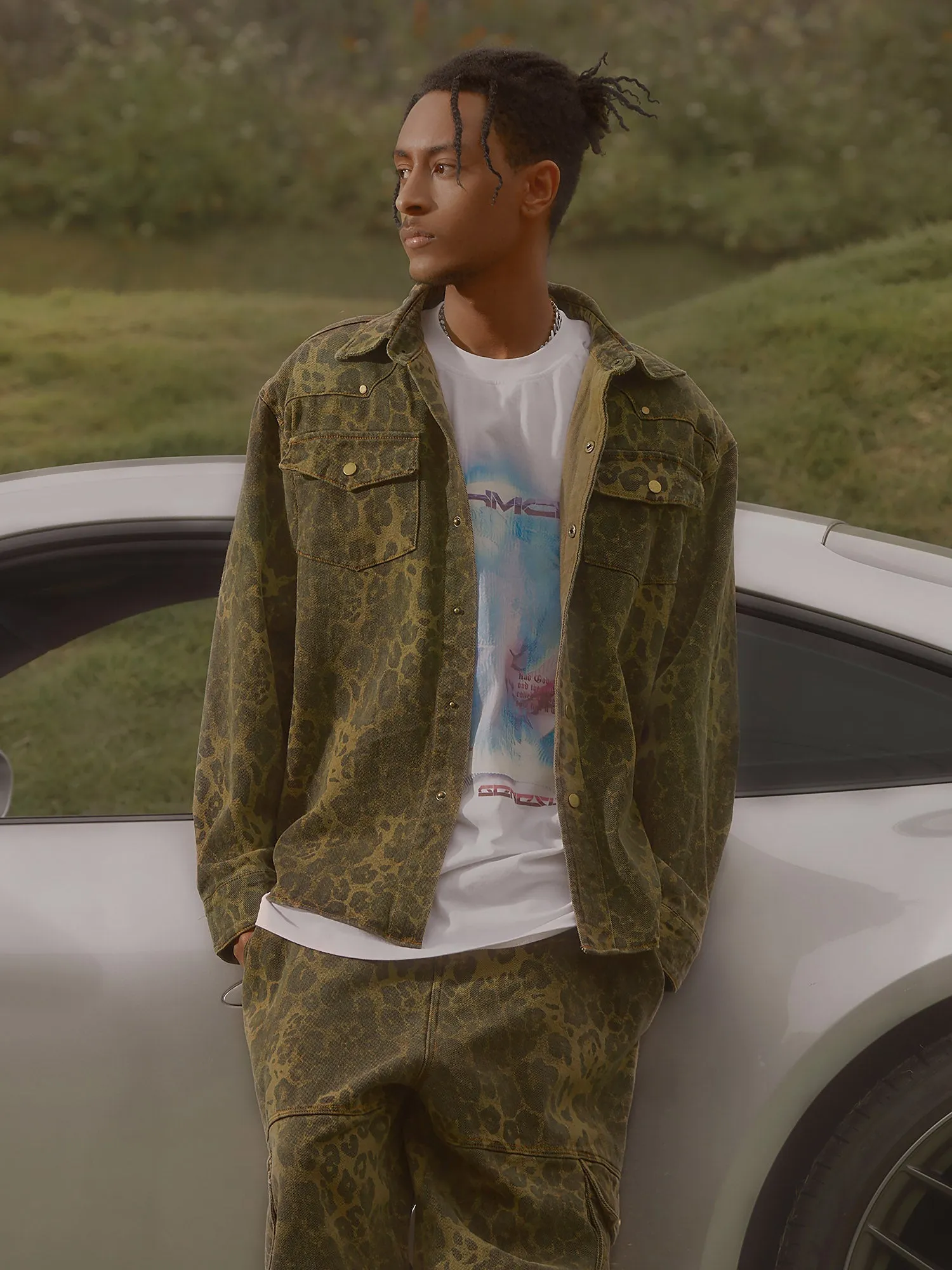 Sneakerhill Leopard Print Distressed Washed Patchwork Suit - 1971